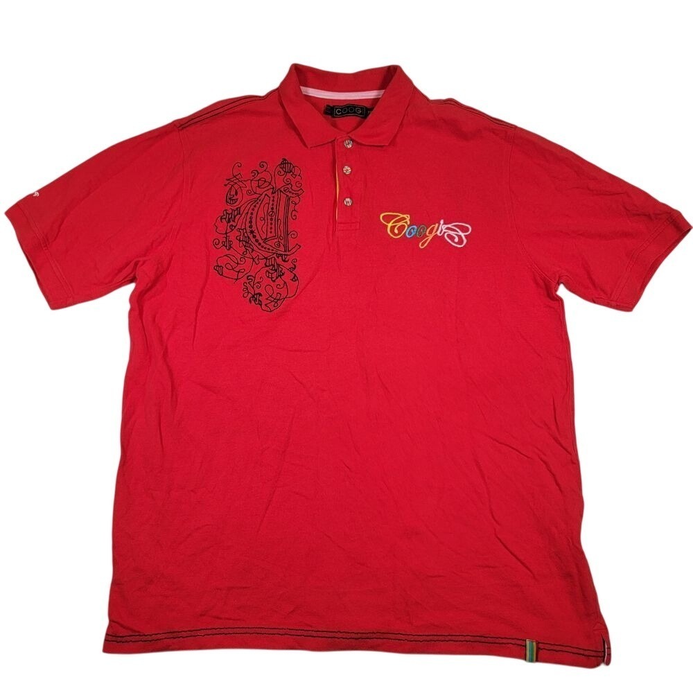 COOGI Y2K Men's Polo Shirt Sz 3XL‎ Red Embroidered Spellout
